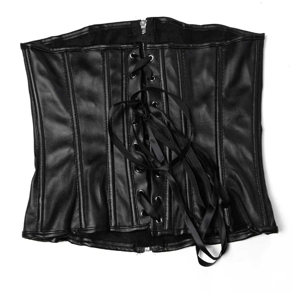 สีดําซิปสั้น PU หนัง Faux Unde - Corset Waist Cinch บทวิจารณ์และราคา