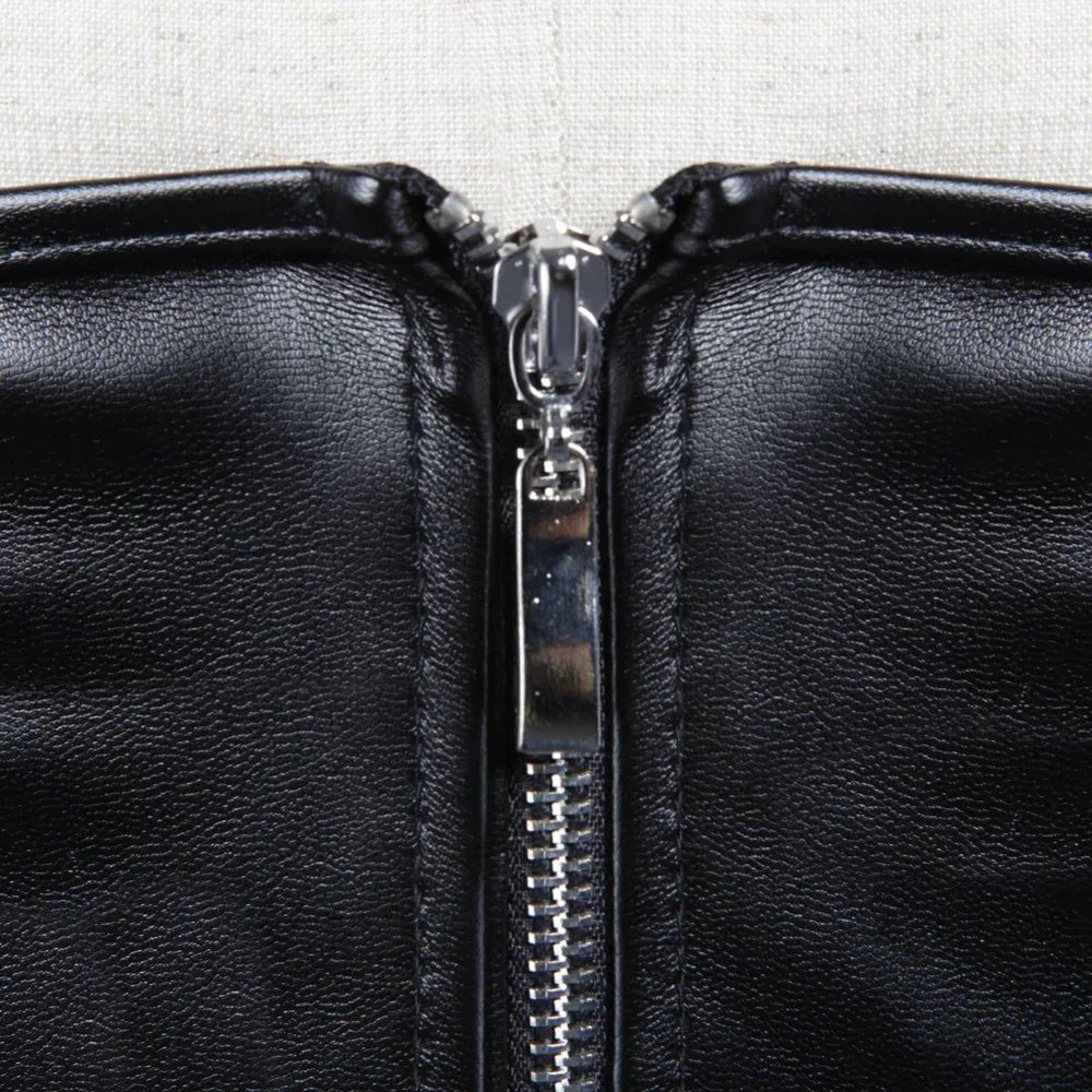 สีดําซิปสั้น PU หนัง Faux Unde - Corset Waist Cinch บทวิจารณ์และราคา