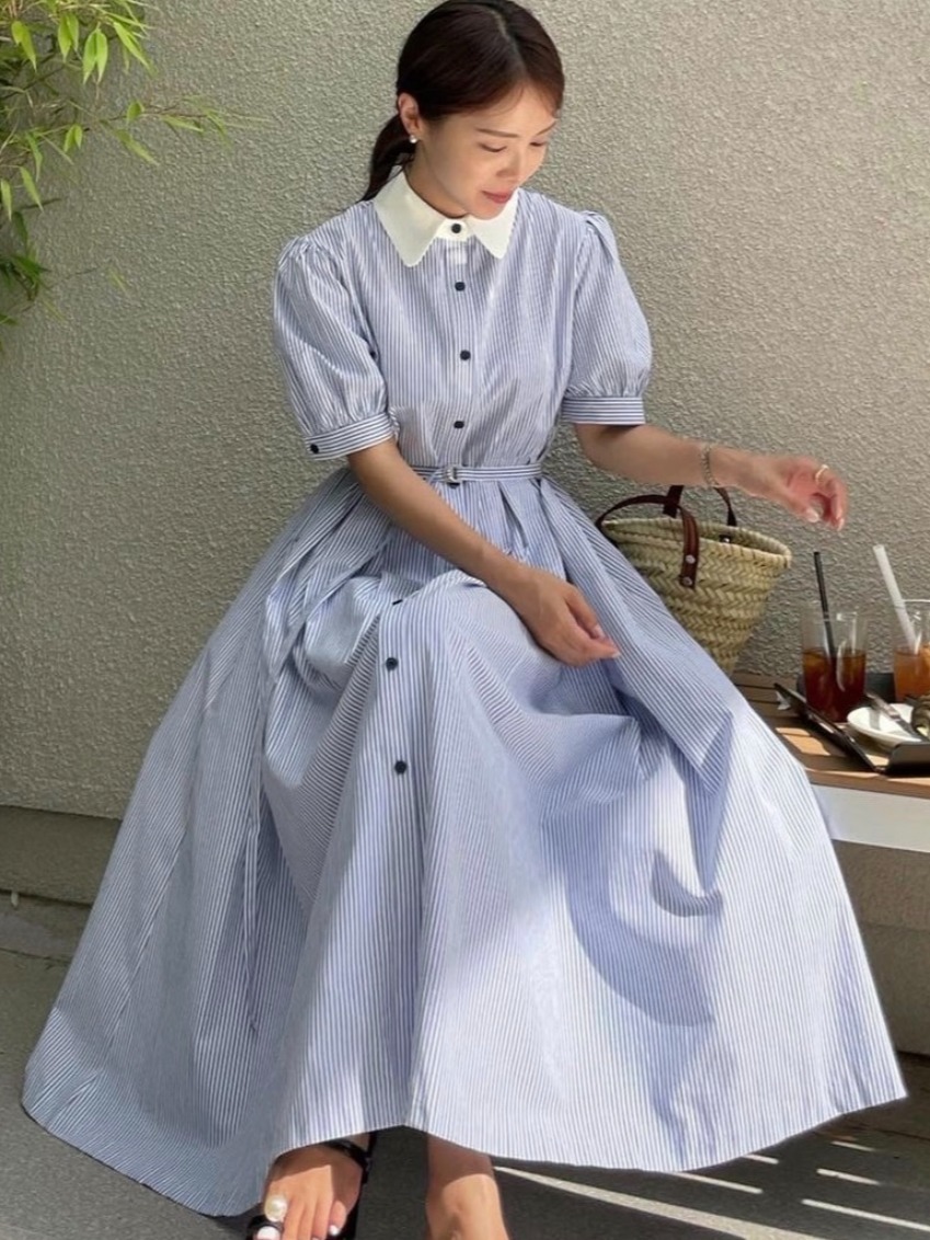 เดรสลายทางสไตล์เรโทรสุดหรู กระ - Corset Waist Cinch บทวิจารณ์และราคา